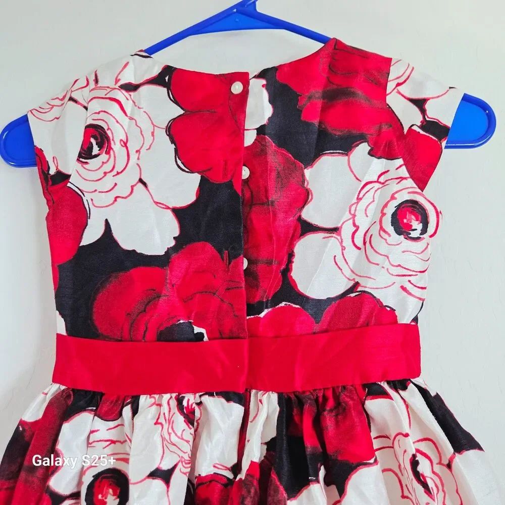 Gymboree Dressed Up Red Floral Rose Holiday Party Dress Girls Size 6